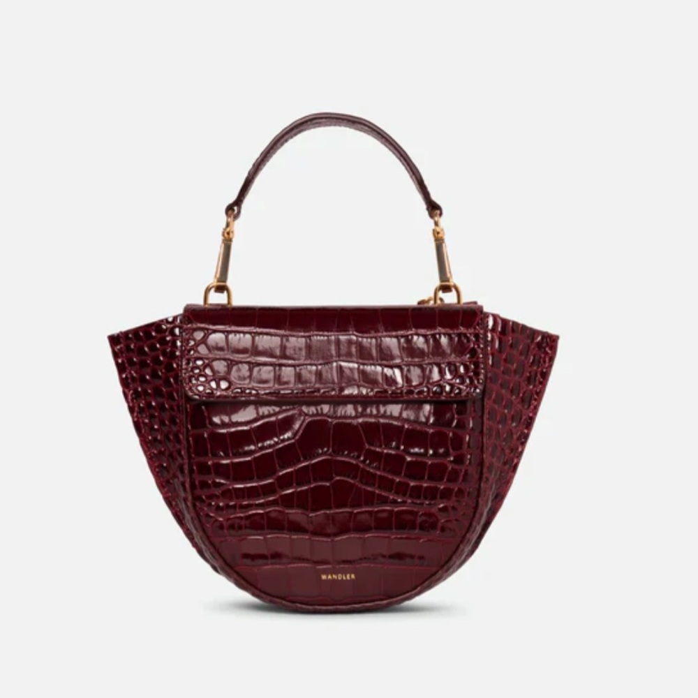 Wandler Croc-Embossed Burgundy Crossbody Bag